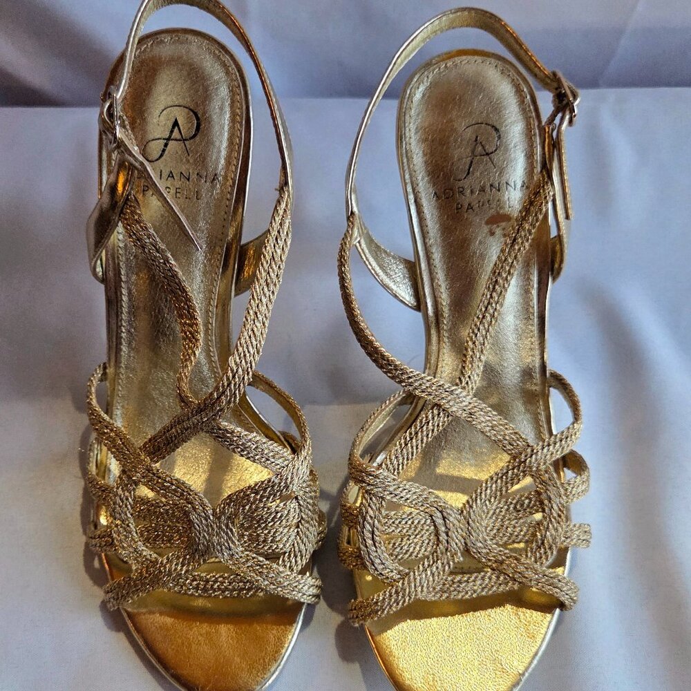 Adrianna Papell Michele Gold Platino Metallic Rope Strappy Heeled Sandal Size 8M